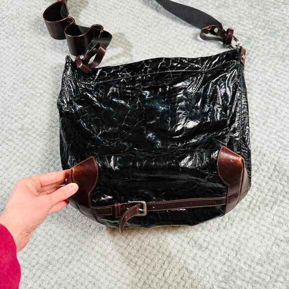 Marni Croc Embossed Black Leather Archival Bag Italy HOBO Brown Shoulder Tote - Picture 5 of 10